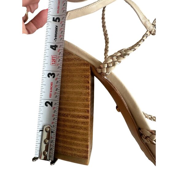 RAYE Gold Beige Braided Leather Laceup Heels Sandals Size 8 - Picture 4 of 11